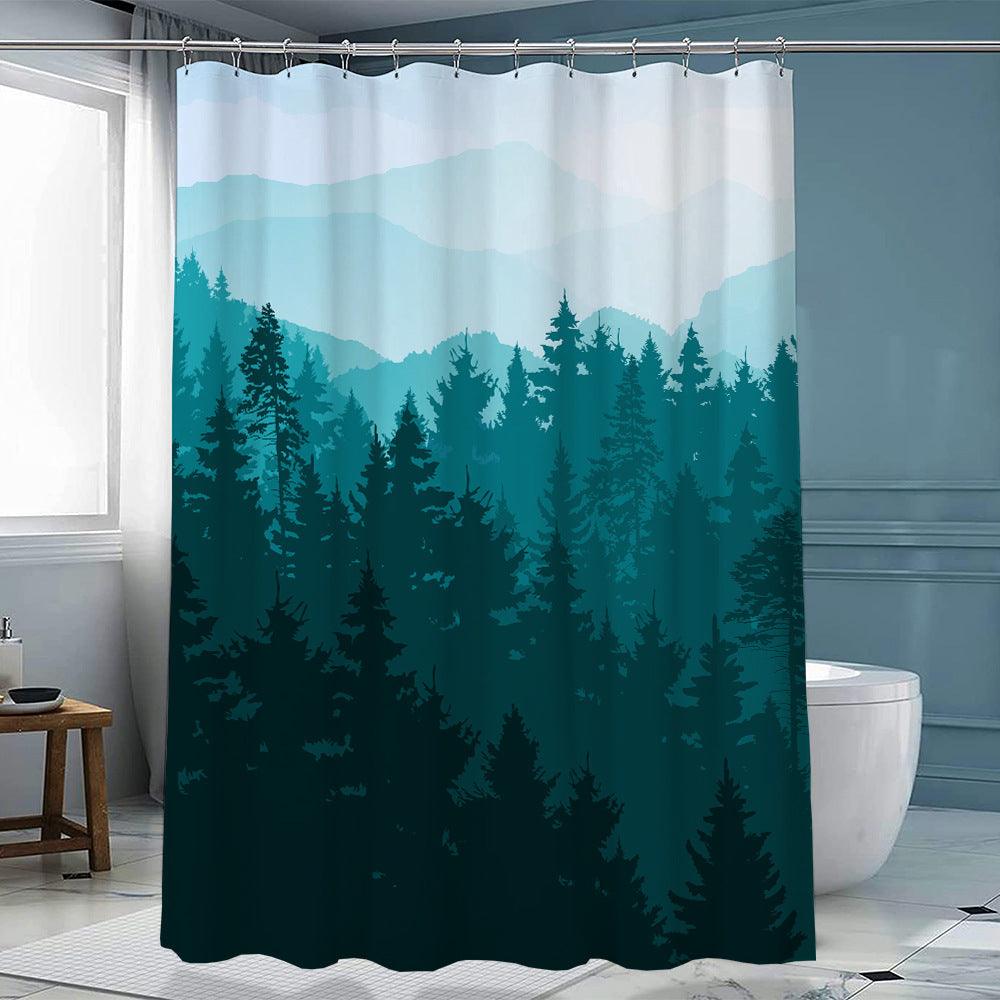 Ink Forest Shower Curtain Chinese Polyester With Hook - Pacisia