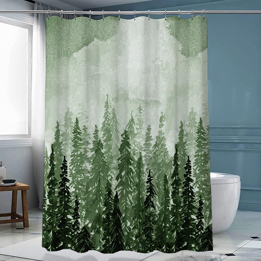 Ink Forest Shower Curtain Chinese Polyester With Hook - Pacisia