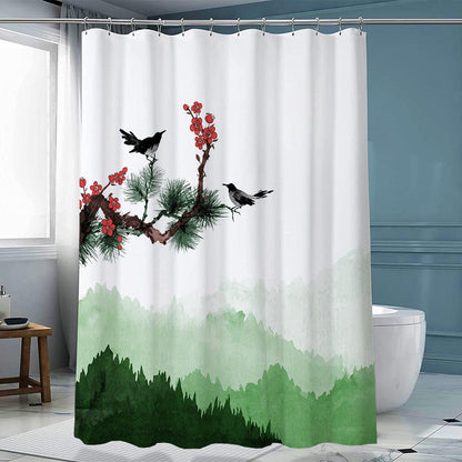 Ink Forest Shower Curtain Chinese Polyester With Hook - Pacisia