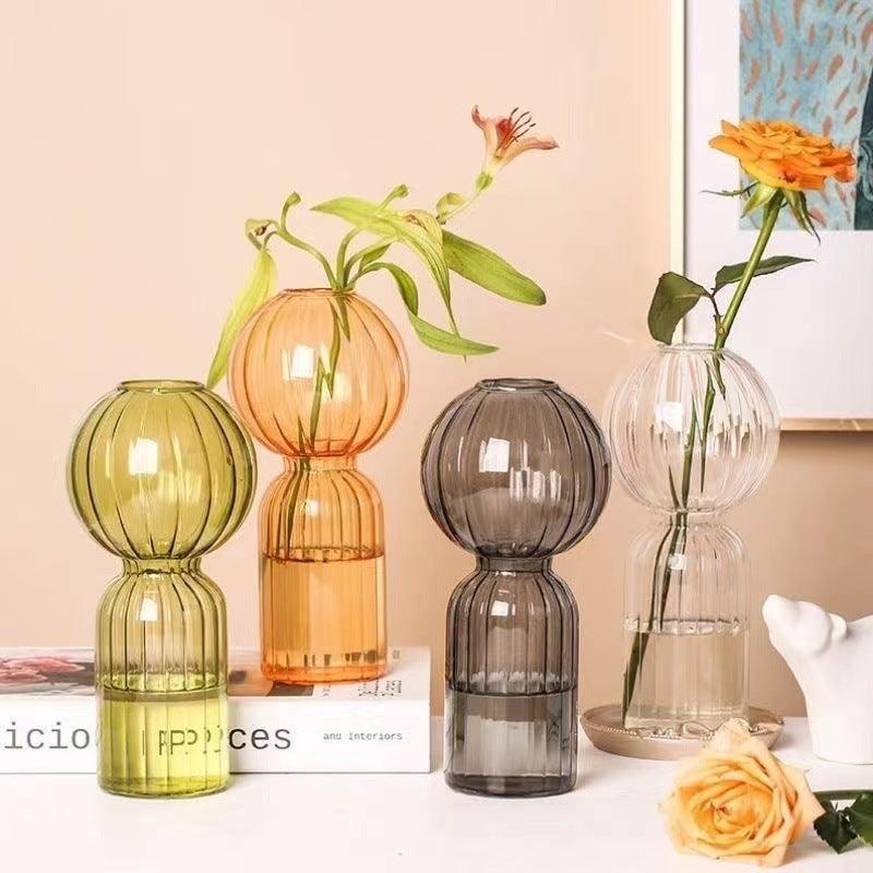 Ins Creative Glass Vase Striped Transparent Glass Vase Table Decorative Ornaments Hydroponic Flower Simple Vase - Pacisia