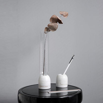 Ins Wind Straight Tube Transparent Glass Small Vase Marble Base - Pacisia