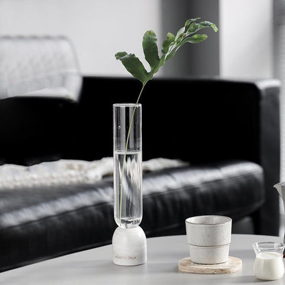Ins Wind Straight Tube Transparent Glass Small Vase Marble Base - Pacisia