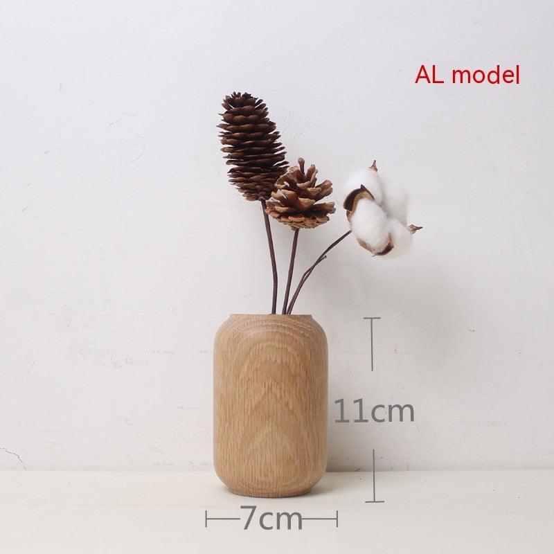 Japanese Style Groceries Solid Wood Dried Flowers And Flowerpot Wooden Craftwork Ins Vase - Pacisia