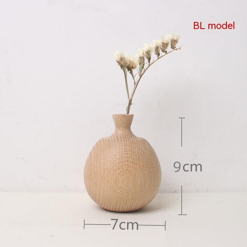 Japanese Style Groceries Solid Wood Dried Flowers And Flowerpot Wooden Craftwork Ins Vase - Pacisia