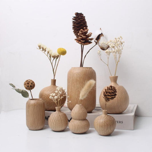 Japanese Style Groceries Solid Wood Dried Flowers And Flowerpot Wooden Craftwork Ins Vase - Pacisia
