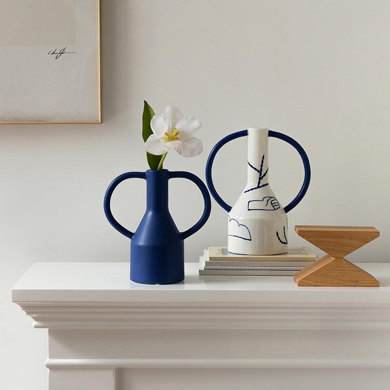 Klein Blue Creative Binaural Ceramic Decorative Vase Ornament - Pacisia