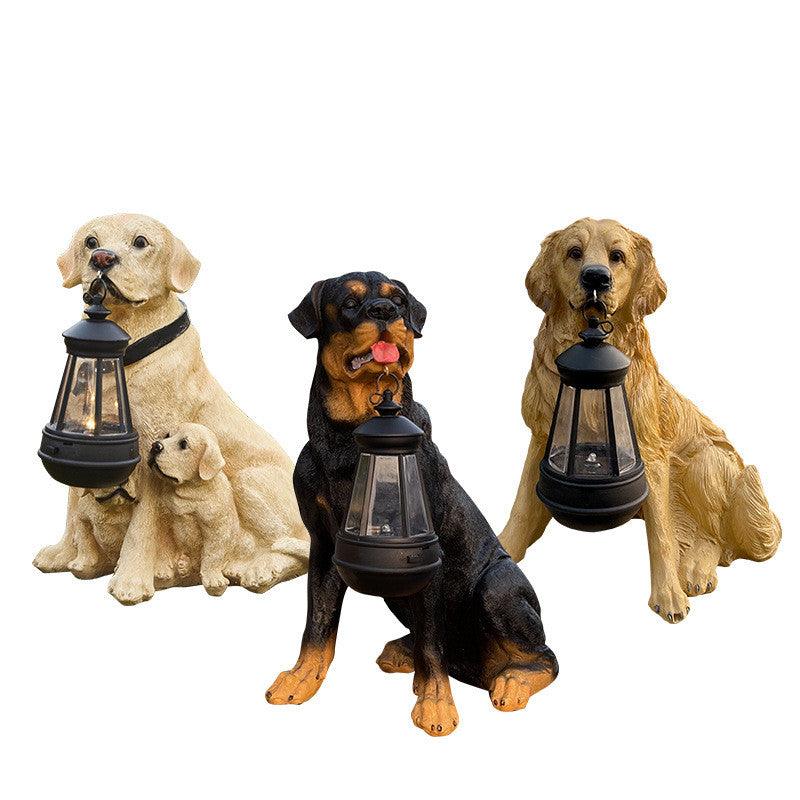 LED Solar Light Dog Lantern Sculpture Resin Craft Ornament Home Porch Decor Garden Solar Powered LED Light Dog Statues - Pacisia