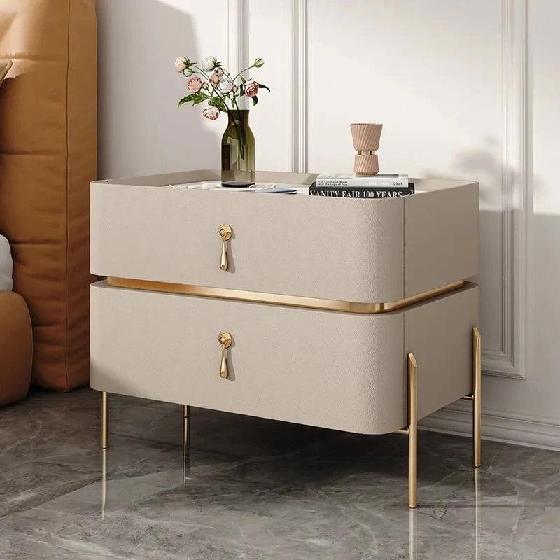 Luxury Bedside Table Solid Wood Bedroom Slate Simple American Free Installation Storage Cabinet Two Drawer Nightstand Furniture - Pacisia
