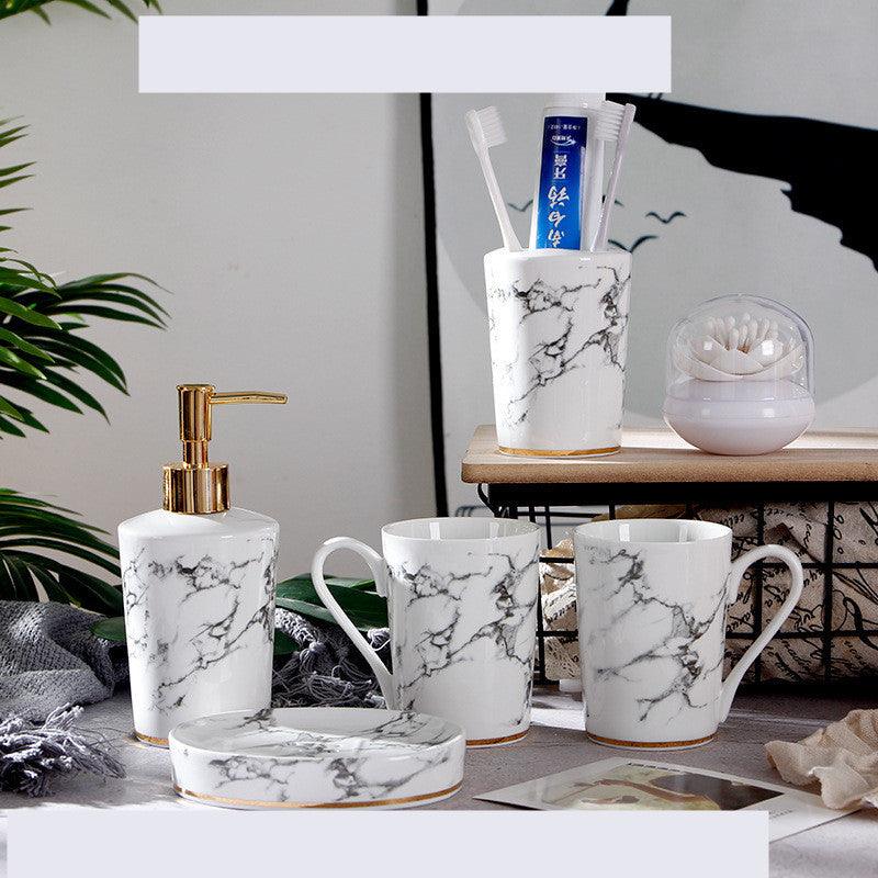 Marble Bathroom Washing And Brushing Cup Set - Pacisia