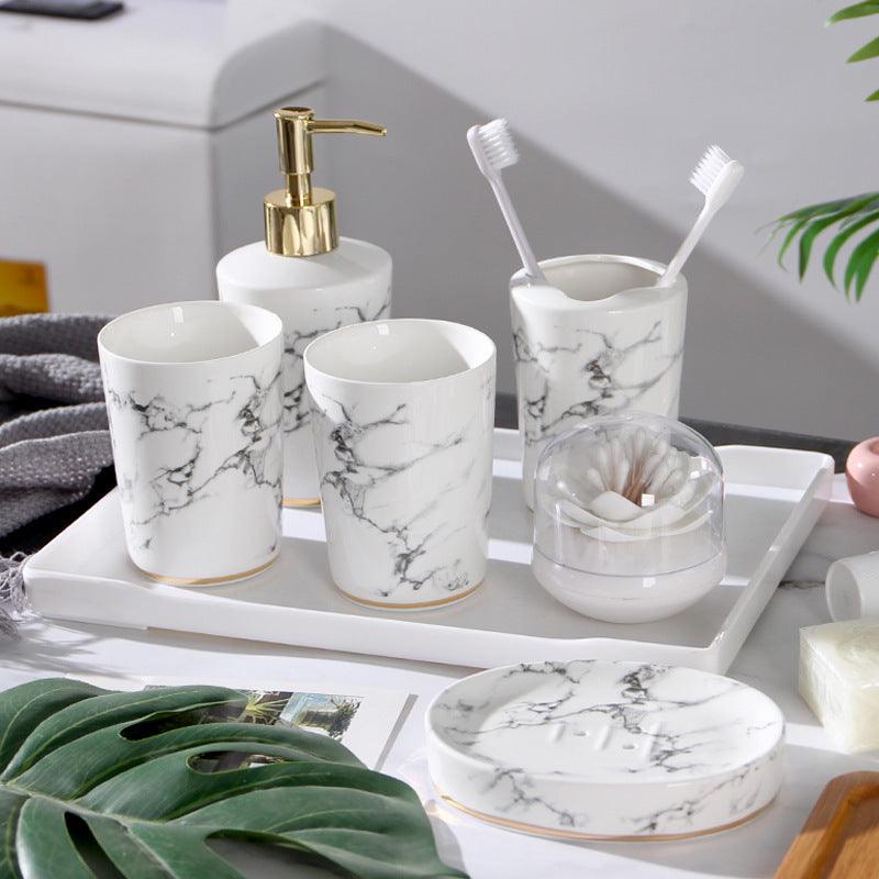 Marble Bathroom Washing And Brushing Cup Set - Pacisia