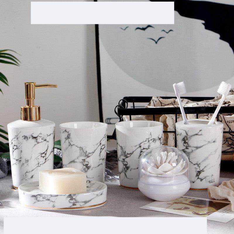 Marble Bathroom Washing And Brushing Cup Set - Pacisia