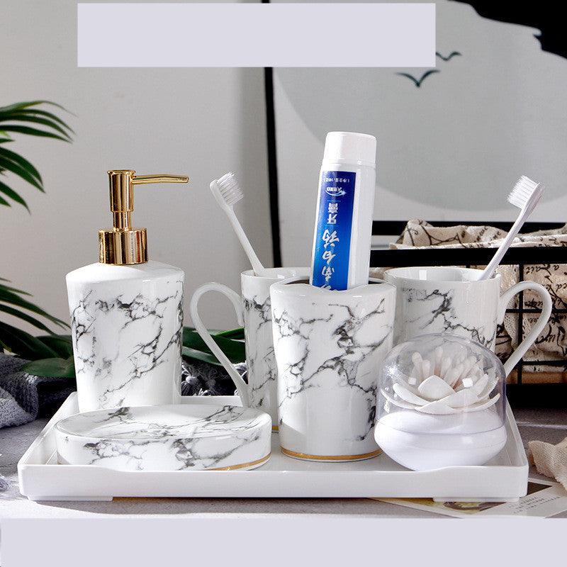 Marble Bathroom Washing And Brushing Cup Set - Pacisia
