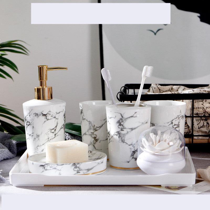 Marble Bathroom Washing And Brushing Cup Set - Pacisia