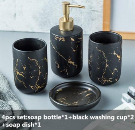 Marble Ceramic Bathroom Toothbrush And Mouthwash Cup Wash Set - Pacisia