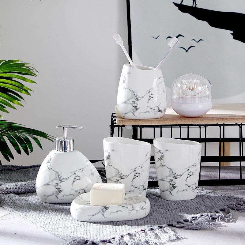 Marble Texture Ceramic Mouthwash Cup Bathroom Set - Pacisia