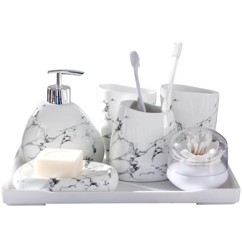 Marble Texture Ceramic Mouthwash Cup Bathroom Set - Pacisia
