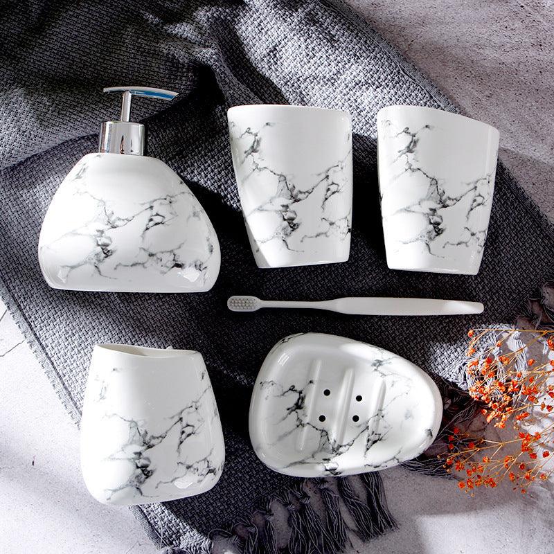 Marble Texture Ceramic Mouthwash Cup Bathroom Set - Pacisia