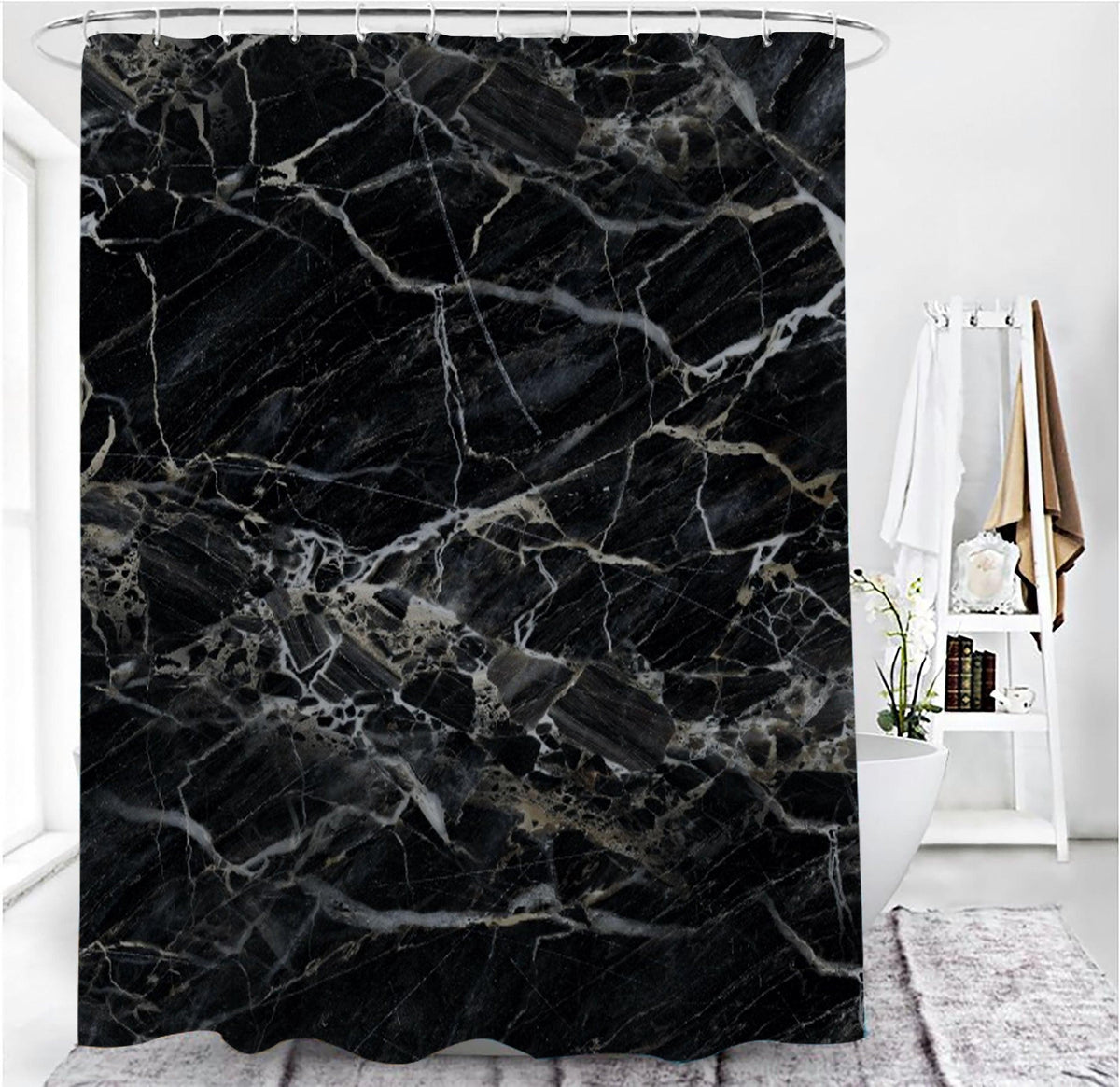 Marble Texture, Printed Polyester, Waterproof Shower Curtain Set - Pacisia