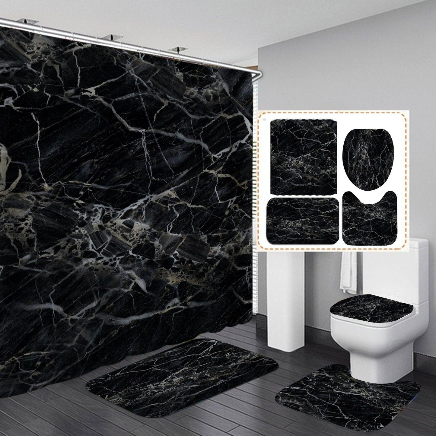 Marble Texture, Printed Polyester, Waterproof Shower Curtain Set - Pacisia