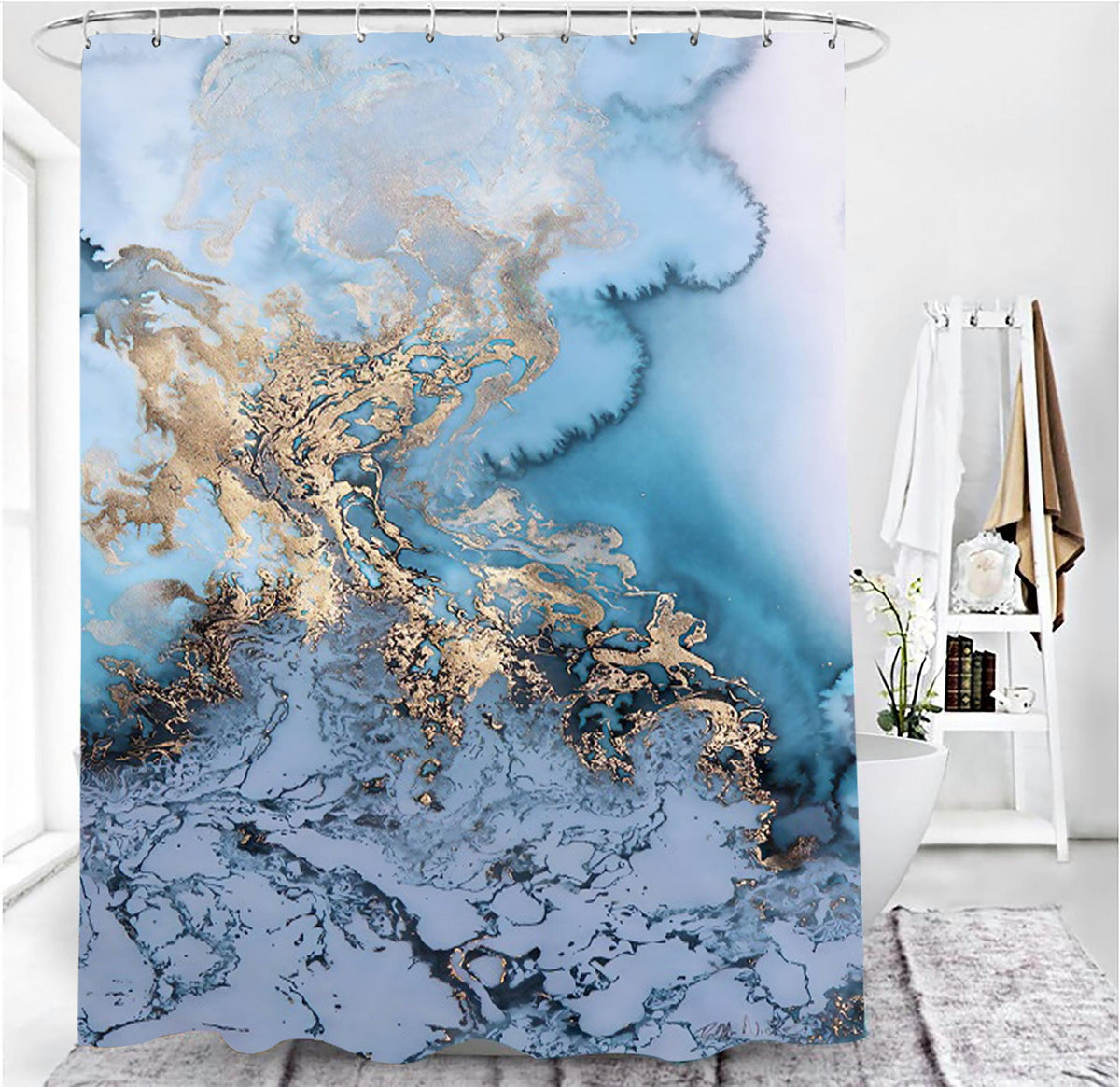Marble Texture, Printed Polyester, Waterproof Shower Curtain Set - Pacisia