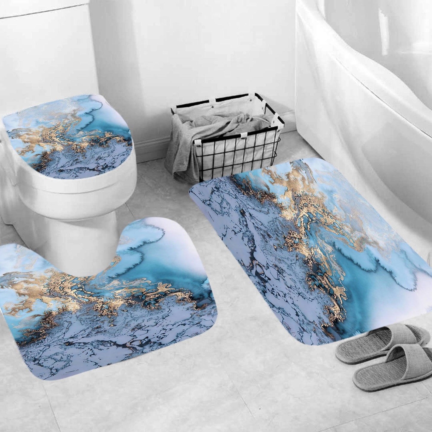 Marble Texture, Printed Polyester, Waterproof Shower Curtain Set - Pacisia