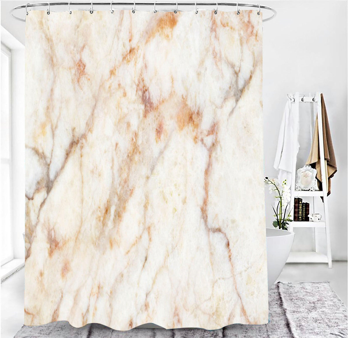 Marble Texture, Printed Polyester, Waterproof Shower Curtain Set - Pacisia
