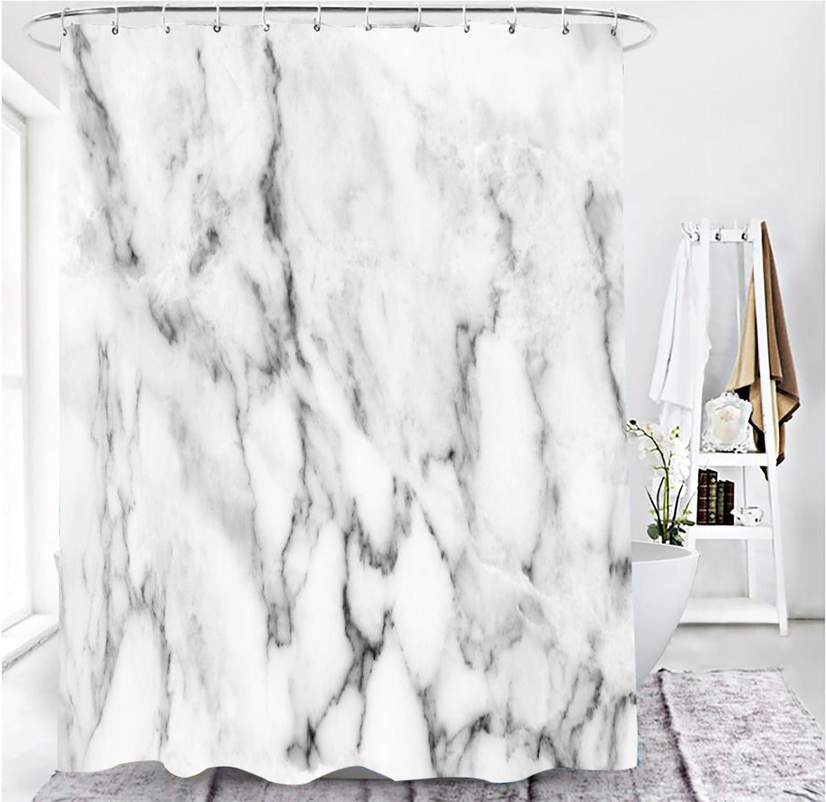 Marble Texture, Printed Polyester, Waterproof Shower Curtain Set - Pacisia