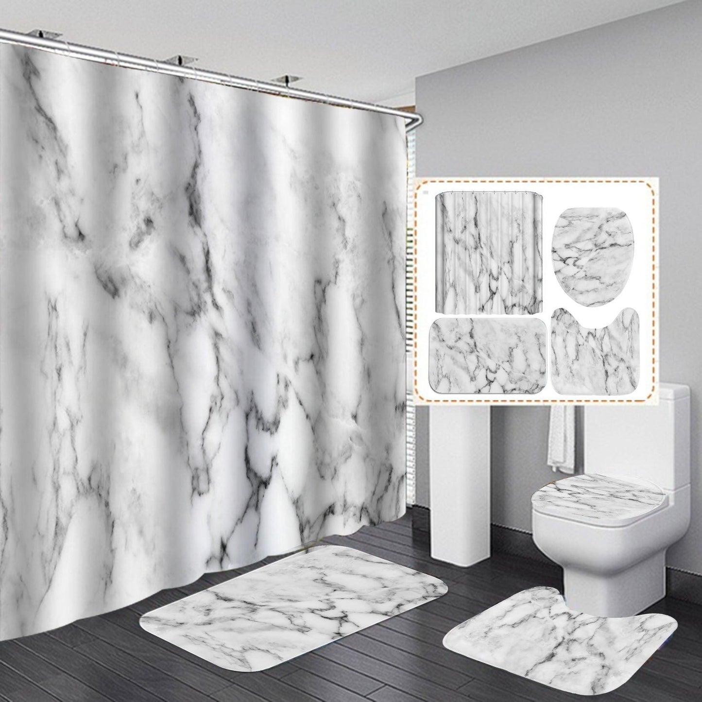 Marble Texture, Printed Polyester, Waterproof Shower Curtain Set - Pacisia