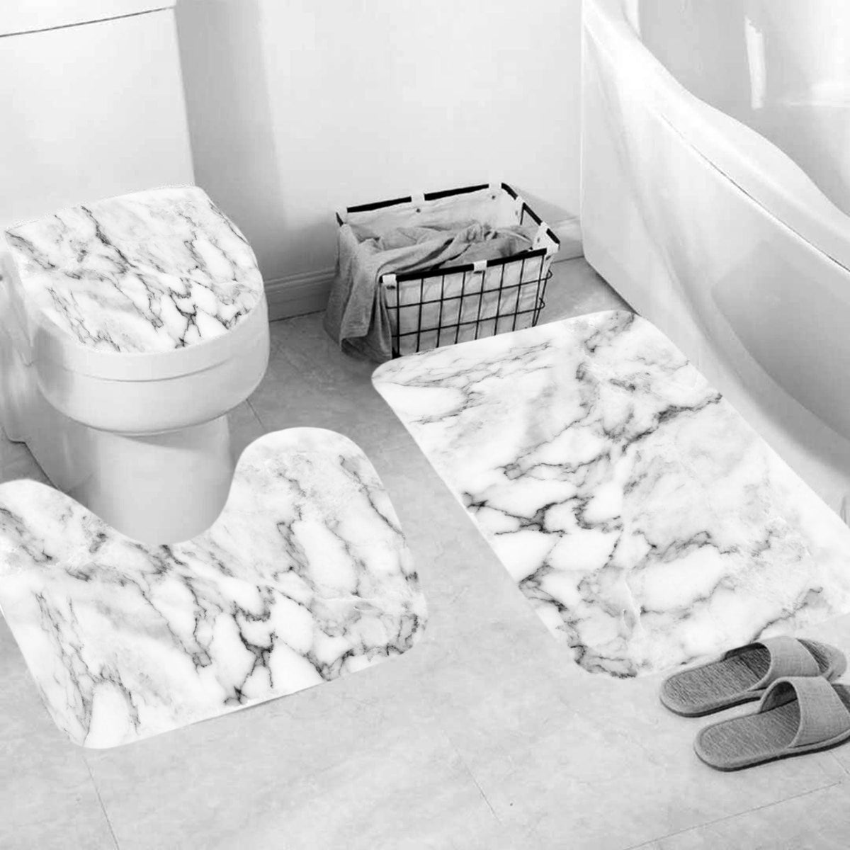 Marble Texture, Printed Polyester, Waterproof Shower Curtain Set - Pacisia