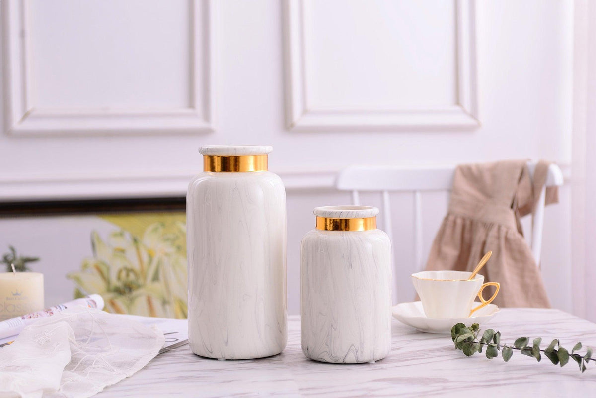 Marbling Golden Ceramic Vase Flower Home Decorative Crafts Home Ornament - Pacisia