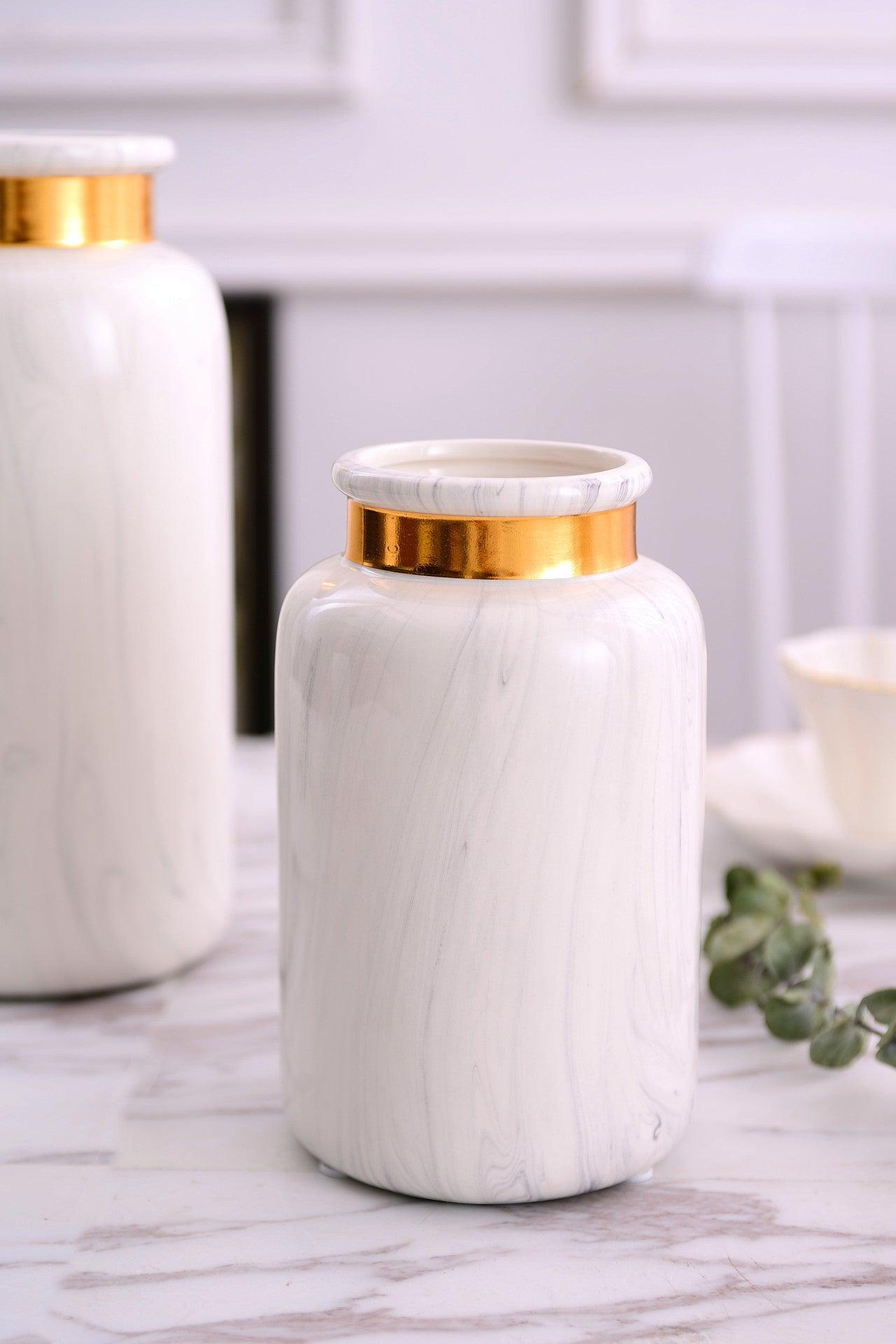 Marbling Golden Ceramic Vase Flower Home Decorative Crafts Home Ornament - Pacisia