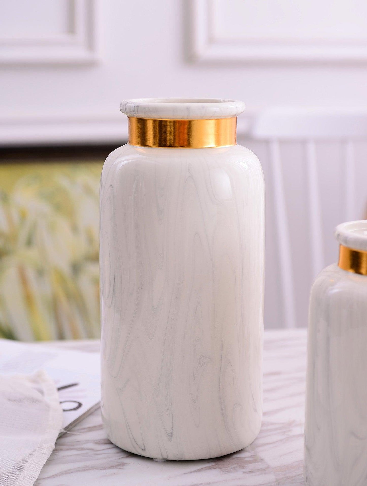 Marbling Golden Ceramic Vase Flower Home Decorative Crafts Home Ornament - Pacisia