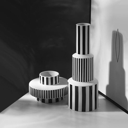 Minimalist Black And White Geometry Striped Ceramic Vase Decoration - Pacisia