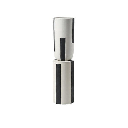 Minimalist Hand Painted Ceramic Vase With Vertical Lines - Pacisia