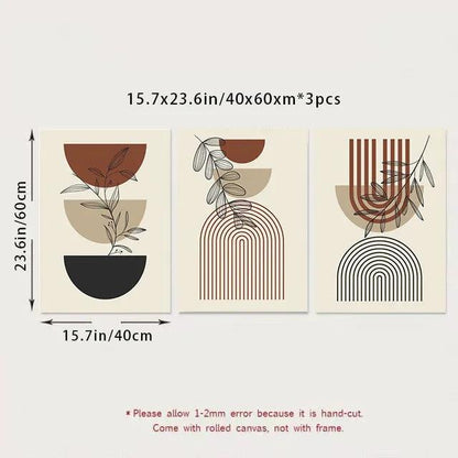3pcs Modern Abstract Green Plants Leaf Sun Lines Wall Boho Art Canvas Painting Posters Prints Pictures Living Room Decor Gifts - Pacisia