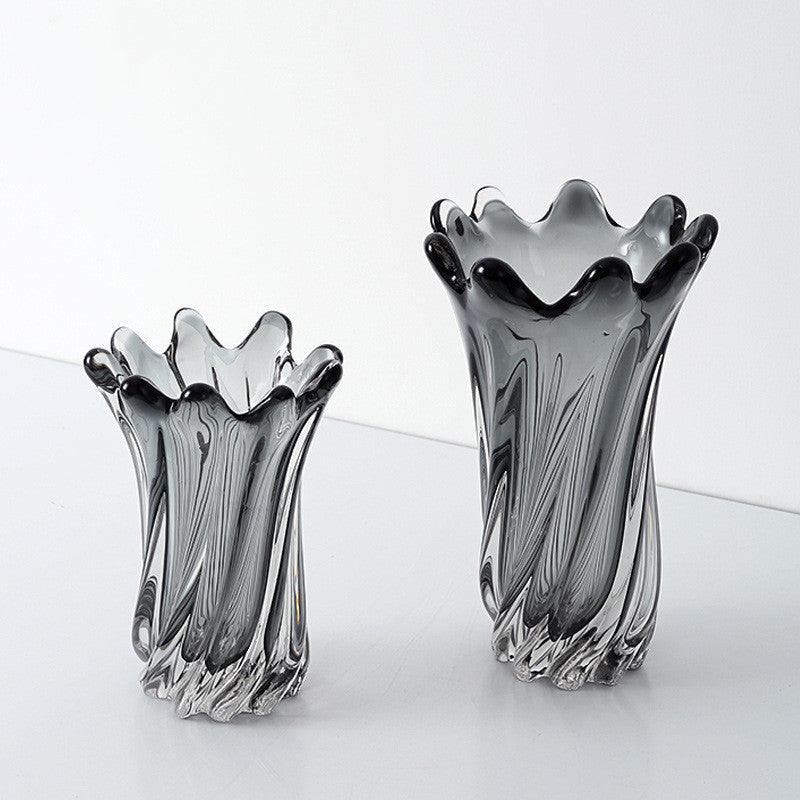 Modern American Living Room Petal Mouth Glass Vase Grey - Pacisia