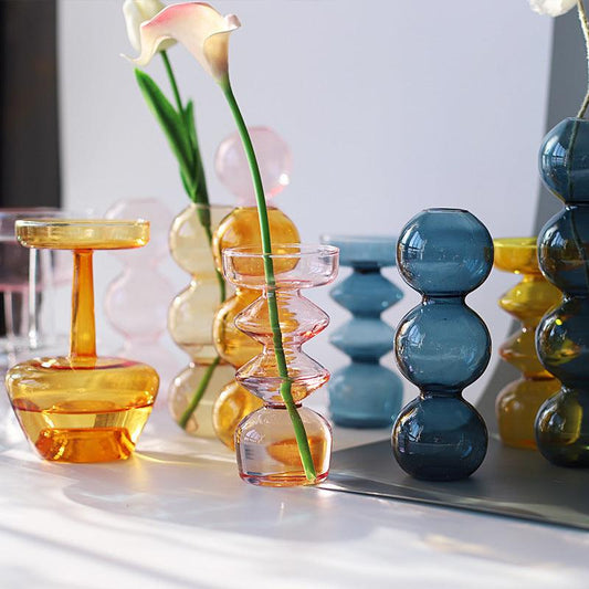 Modern Glass Vase Bubble Vase Art Colored Transparent Small Bottle Decorative Flower Pot - Pacisia