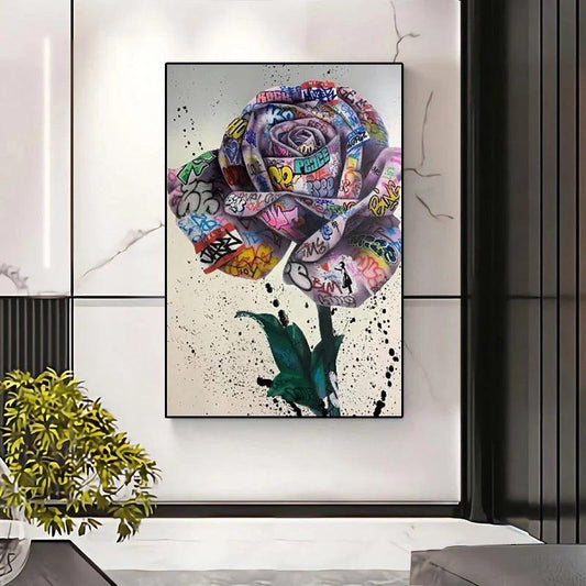 Modern Graffiti Rose Canvas Wall Art - Frameless Bedroom and Living Room Decor - Pacisia