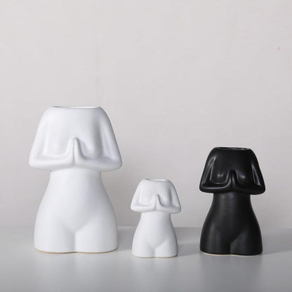 Modern Minimalist Porcelain Yoga Figure Vase Ornament - Pacisia