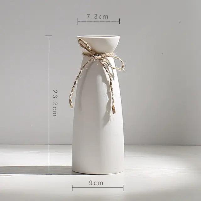 Modern Minimalist White Hemp Rope Ceramic Vase - Pacisia