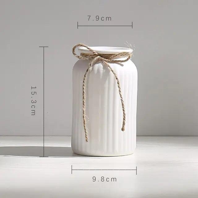 Modern Minimalist White Hemp Rope Ceramic Vase - Pacisia
