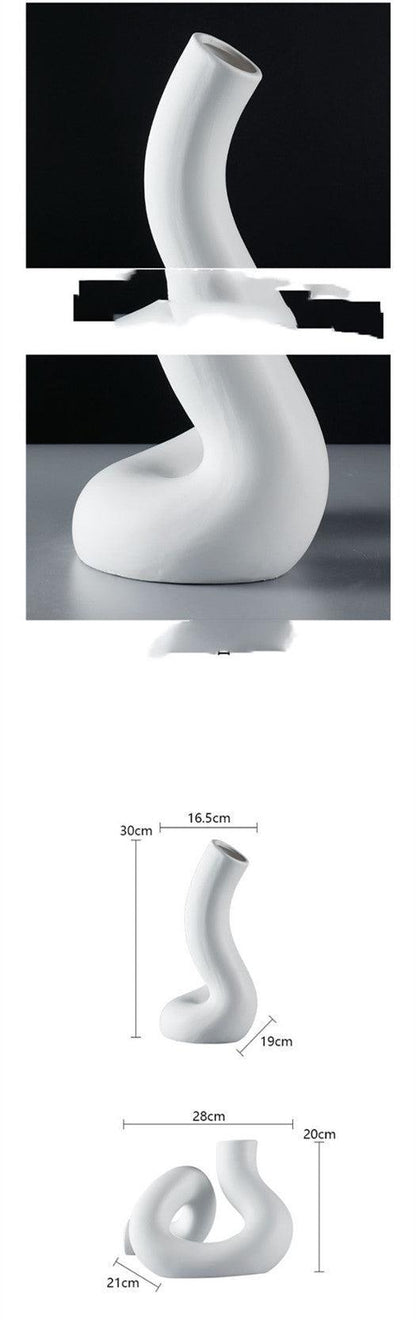 Modern Minimalist White Twisted Creative Vase Flower Arrangement Dried Flowers - Pacisia