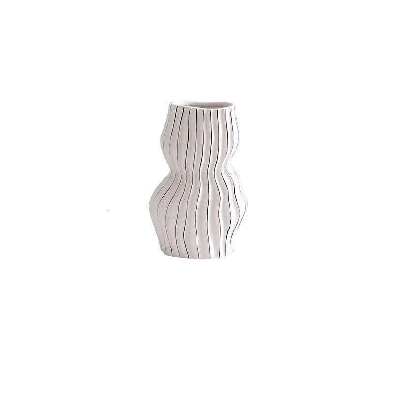 Nordic Creative Hand-painted Vase Ceramic Black And White Vertical Pattern Flower - Pacisia