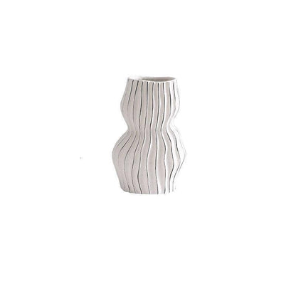 Nordic Creative Hand-painted Vase Ceramic Black And White Vertical Pattern Flower - Pacisia