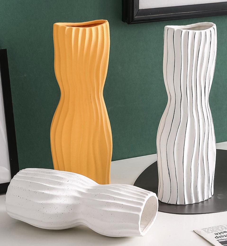 Nordic Creative Hand-painted Vase Ceramic Black And White Vertical Pattern Flower - Pacisia