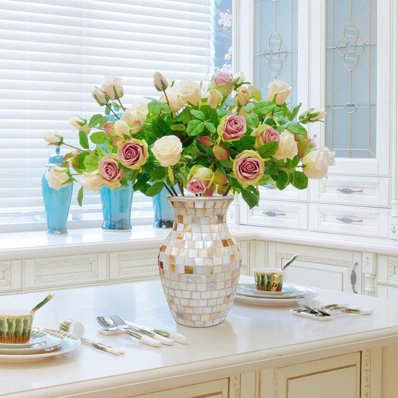 Nordic Pure Handmade White Shell Mosaic Glass Vase - Pacisia