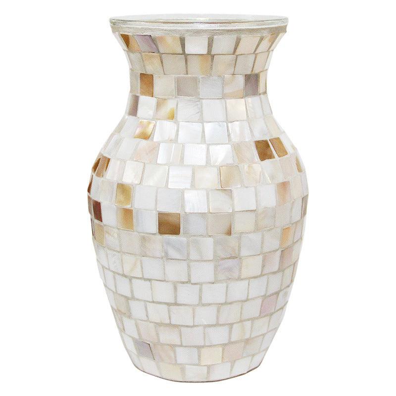 Nordic Pure Handmade White Shell Mosaic Glass Vase - Pacisia