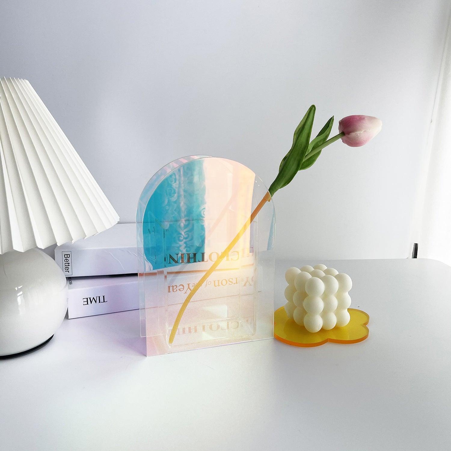Nordic Rainbow Colorful Acrylic Vase Geometric Art - Pacisia