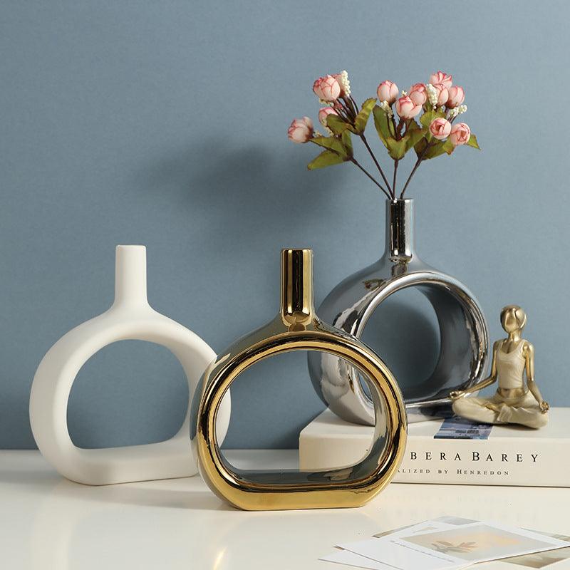Nordic Style Heart Hollow Out Electroplated Ceramic Vase Decoration - Pacisia
