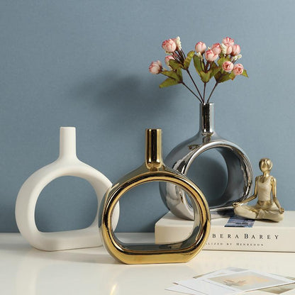 Nordic Style Heart Hollow Out Electroplated Ceramic Vase Decoration - Pacisia